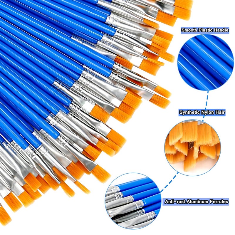 DOMMARE 50Pcs Paint Brushes for Acrylics Painting Bulk Kids Paintbrushes Flat Nylon Hair Crafts Brush Small Oil Watercolors Artist Supplies for Children and Adult, Blue - Image 3